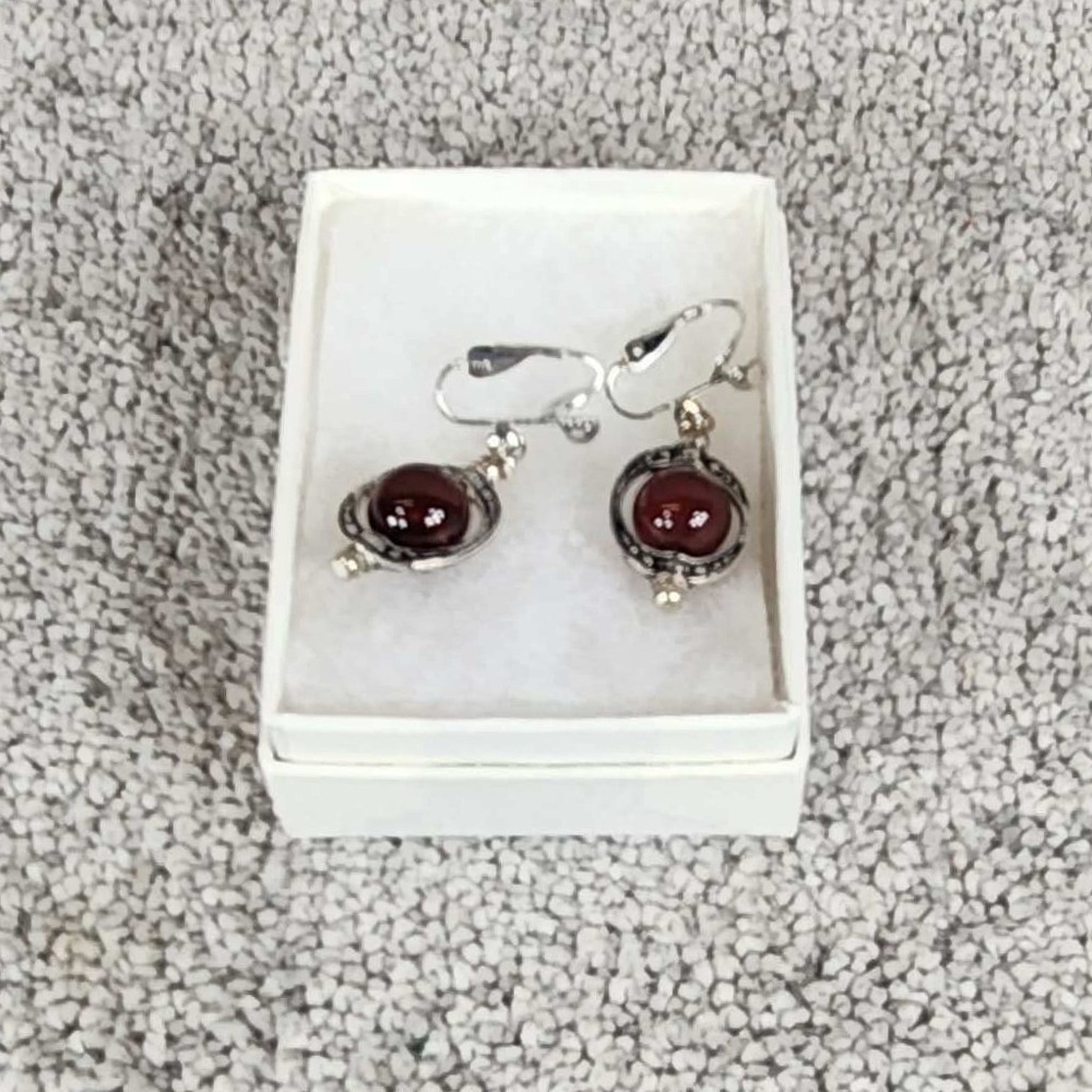 Unbranded Clip On Earrings Red Silver Tone Boho Drop Dangle Women OS
